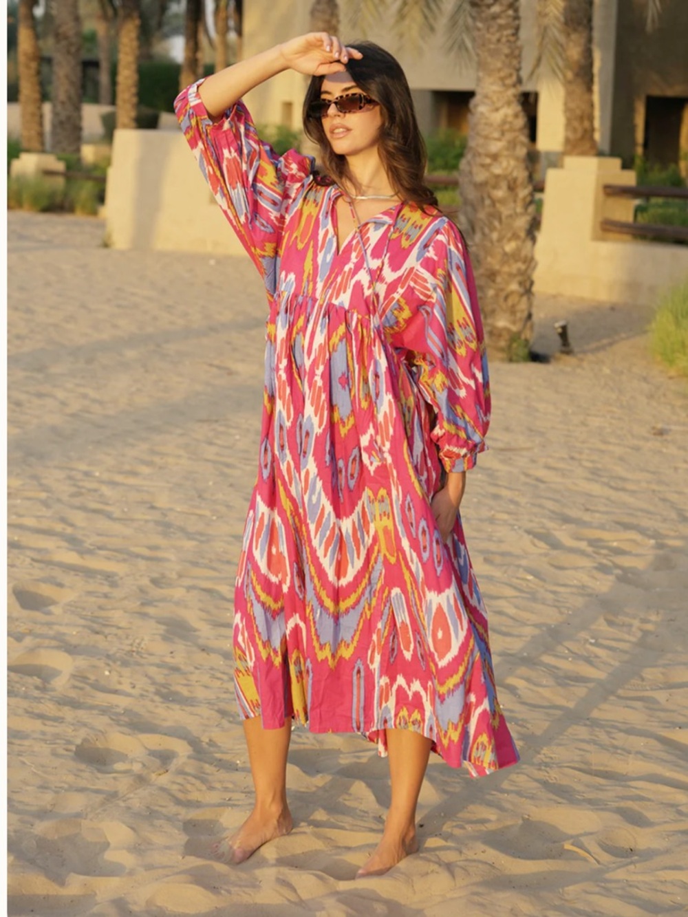 House of Sundar Hibiscus Liana Midi Dress Women’s Medium Boho Resortwear Summer